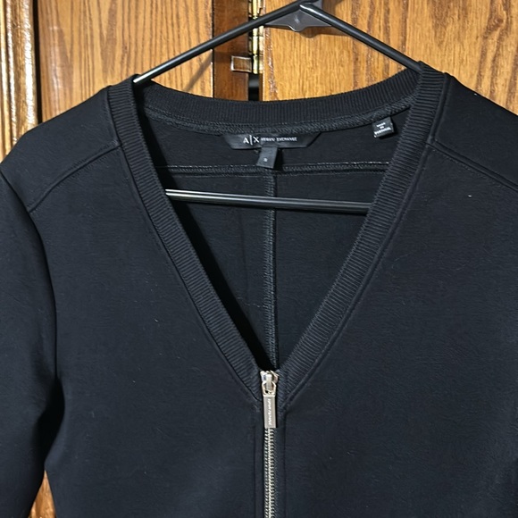 A / X Armani exchange S small gold zipper down the front black sweatshirt dress - Picture 4 of 8